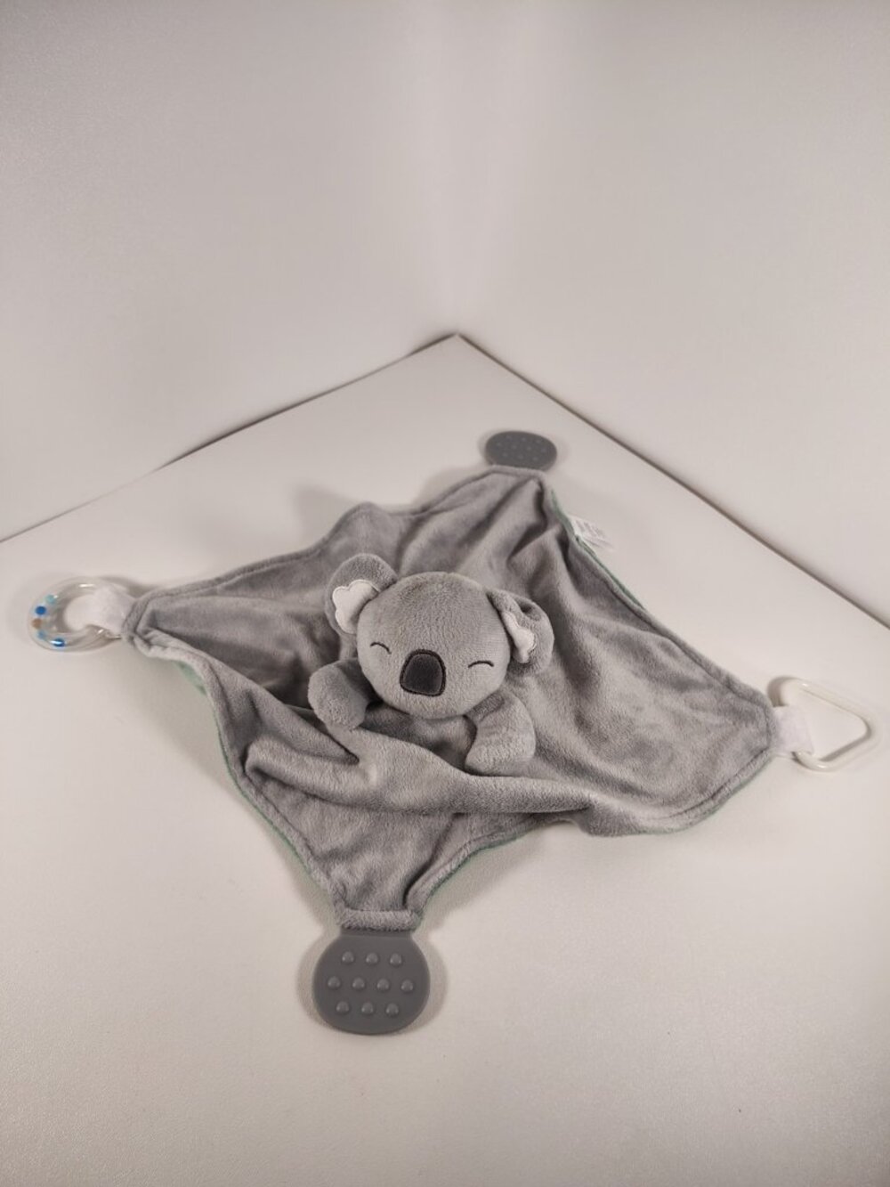 Modern Baby Koala Bear Lovey Security Blanket Teether Rattle Plush Gray Green